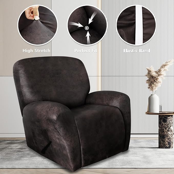 ANARACHON Leather Look Oversize Recliner Chair Covers, Thick 4 Pieces Recliner - Image 5