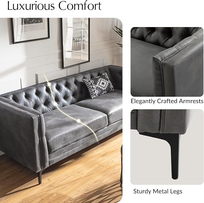 HULALA HOME 84" W Faux Leather Sofa Couch - Image 6