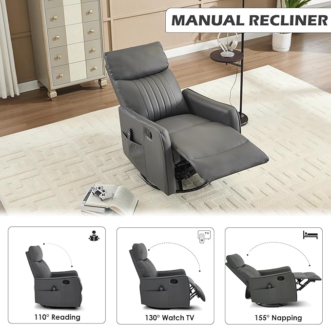 Trustyue Swivel Rocker Recliner Chair, 360° Swivel Recliner - Image 6