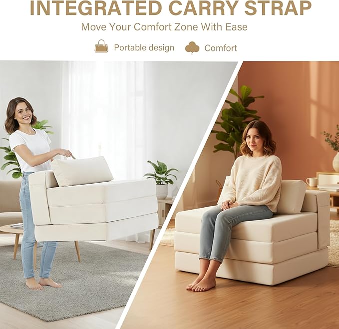 Tiita Folding Sofa Bed Chair, 4-Fold Convertible Sleeper Chair - Image 4