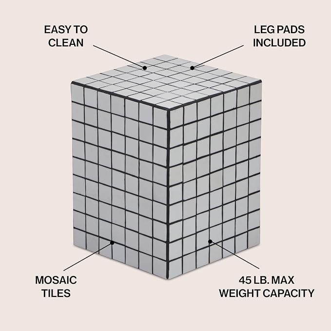 JONATHAN Y Callista White/Black Modern Ceramic Tiled Cube Side Table, 18-Inch - Image 3