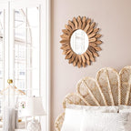 Emfogo Wall Mirror 12 inch Rustic Wood Sunburst Boho Mirror Wall Decor Home - Image 2