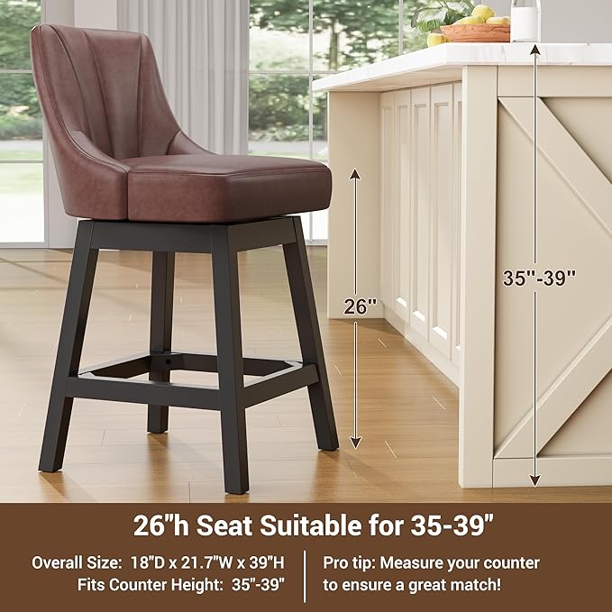 YaFiti Swivel Bar Stool 1 Pcs, 26 Inch Counter Height Bar Stools - Image 6