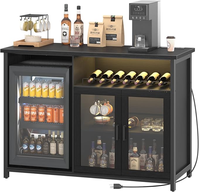 Wine Bar Cabinet with Mini Fridge Space, Sideboard Buffet Table - Image 8