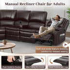 Yolsali Manual Reclining Sectional Sofa Set, 6 Seats Soft Leather Recliner - Image 5
