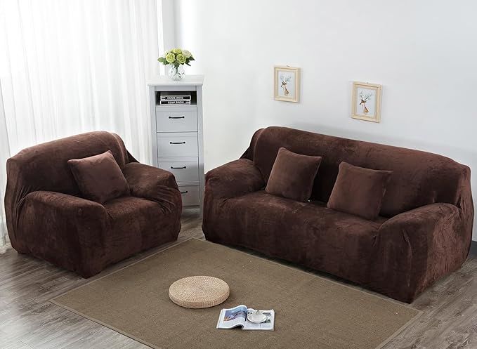 vctops 1-Piece Velvet Plush Stretch Sofa Slipcover - Image 2