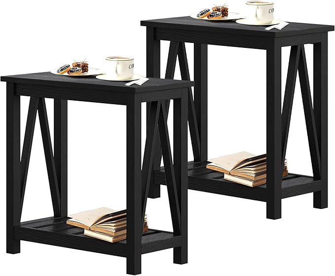 ChooChoo Farmhouse End Table Set of 2, Rustic Vintage Narrow End Side Table by ChooChoo