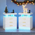 White Night Stand Set 2 with Wireless Charging Station, Smart Bedside Table by MDGC