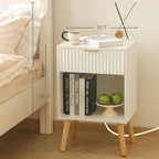 Fultyle White Nightstand with Charging Station, Mid Century Modern Bedside - Image 2