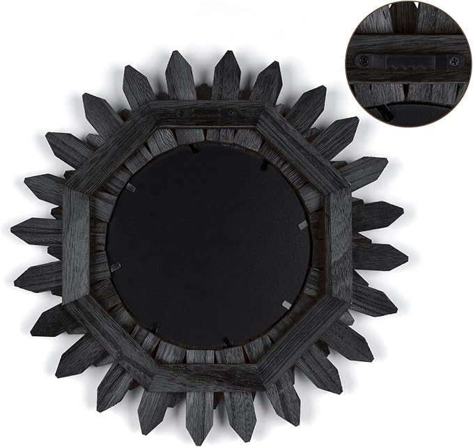 Honiway Black Wall Decor Wall Mirror 12 inch Boho Wall Decor Wood Decorative - Image 9