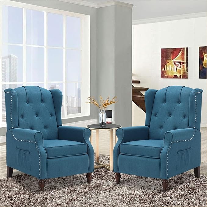 Wingback Recliner Chair with Massage and Heat, Tufted Fabric Push Back Recliner by Consofa