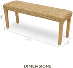 Outdoor Backless Bench, All-Weather Wicker & Solid Acacia Wood, Premium Garden - Image 2