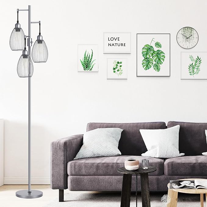 Nintiue Dimmable Floor Lamp, 3 x 800LM LED Edison Bulbs Included, Industrial - Image 7
