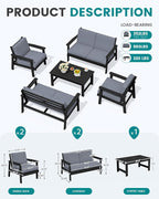 SERWALL HDPE Patio Furniture Set, 5 Piece All Weather Wood-Like Sectional - Image 8