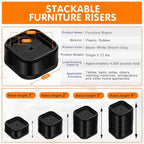 Furniture Risers Adjustable Bed Risers Heavy Duty Lifts Height 3", Square - Image 2