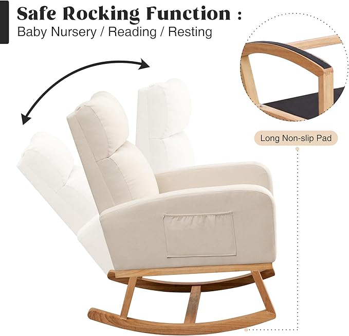 HCHAIRH Rocking Chair Nursery, Upholstered Nursing Rocker Chairs - Image 3