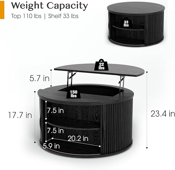JOINICE 31.5" Round Lift Top Coffee Table - Image 2