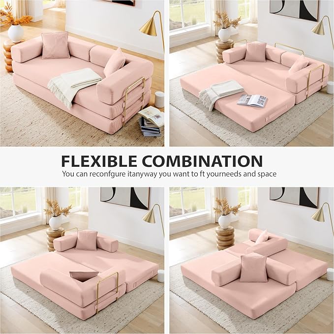 4-in-1 Folding Convertible Sofa Bed, 78 Inch Boneless Couch - Image 4