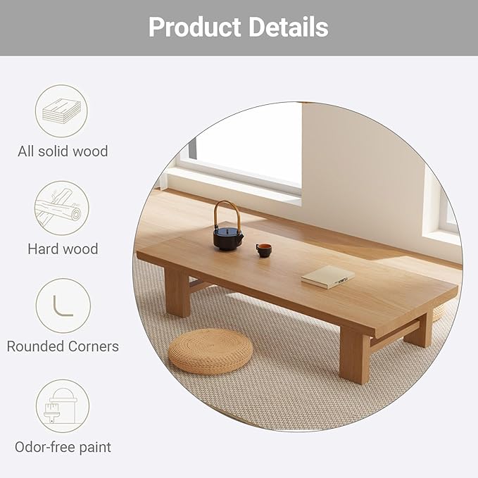Japanese Modern Tatami Coffee Table, Solid Wood Tatami Tables, - Image 7