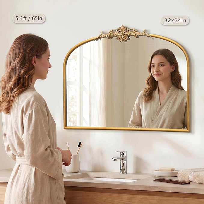 Besdomus Antique Arched Gold Mirror: 32"x24" French Large Gleaming Gold Antique - Image 2
