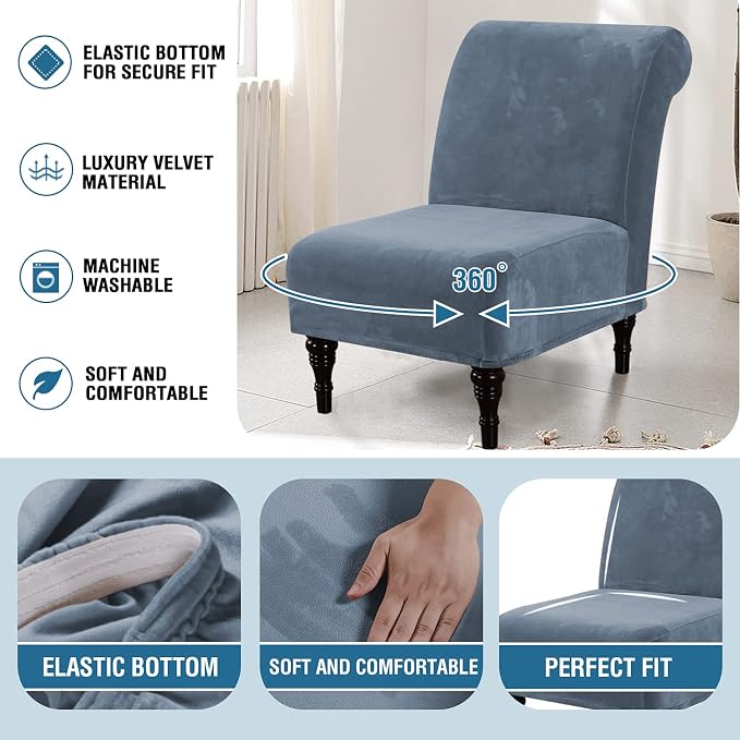 H.VERSAILTEX Armless Accent Chair Covers Thick Velvet Armless Chair Slipcovers - Image 6