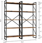 Shintenchi 5 Tiers Bookshelf, Classically Tall Bookcase Shelf, Industrial Book - Image 2