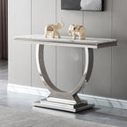 Henf 47" Marble Console Table Modern White Faux Marble Entryway Table by Henf