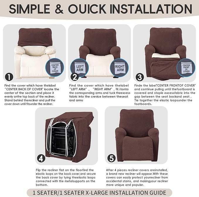 Oversized Recliner Chair Covers, 4-Piece Stretch Geometric Strokes Jacquard - Image 8