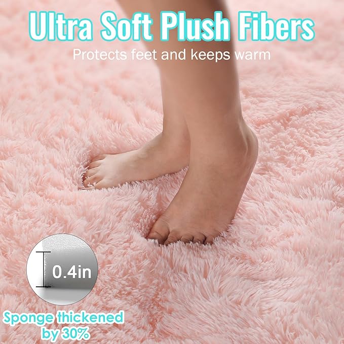 PAGISOFE Pink Fluffy Plush Area Rug 5x8, Kids Shag Rugs - Image 7