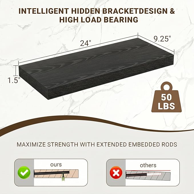 Acovy 24 Inch Floating Shelves, Wooden Shelves - Image 3