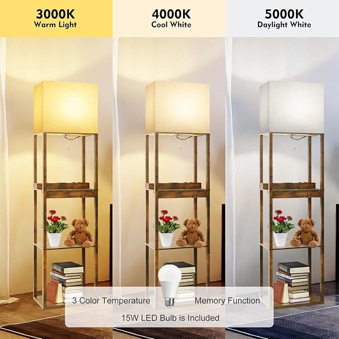RUNTOP Floor Lamp with Shelves, Plus Shelf Lamp with Wireless Charger, 2 USB - Image 4