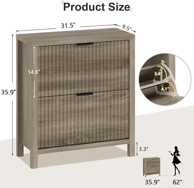 YOMILUVE Shoe Cabinet Storage for Entryway, Fluted Shoe Cabinet - Image 2