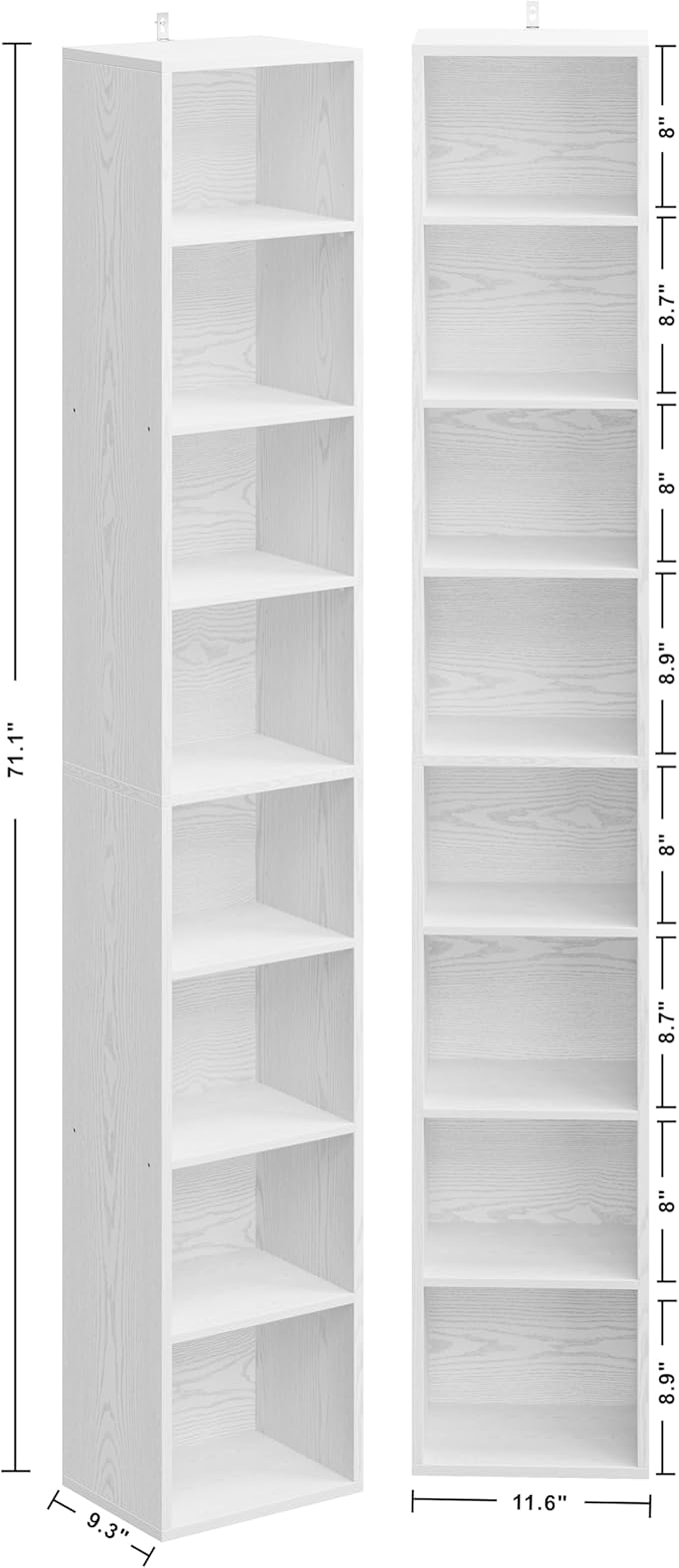 IRONCK Tall Narrow Bookshelf 8 Tiers 71in Set of 2, Compact Corner Bookcase - Image 3
