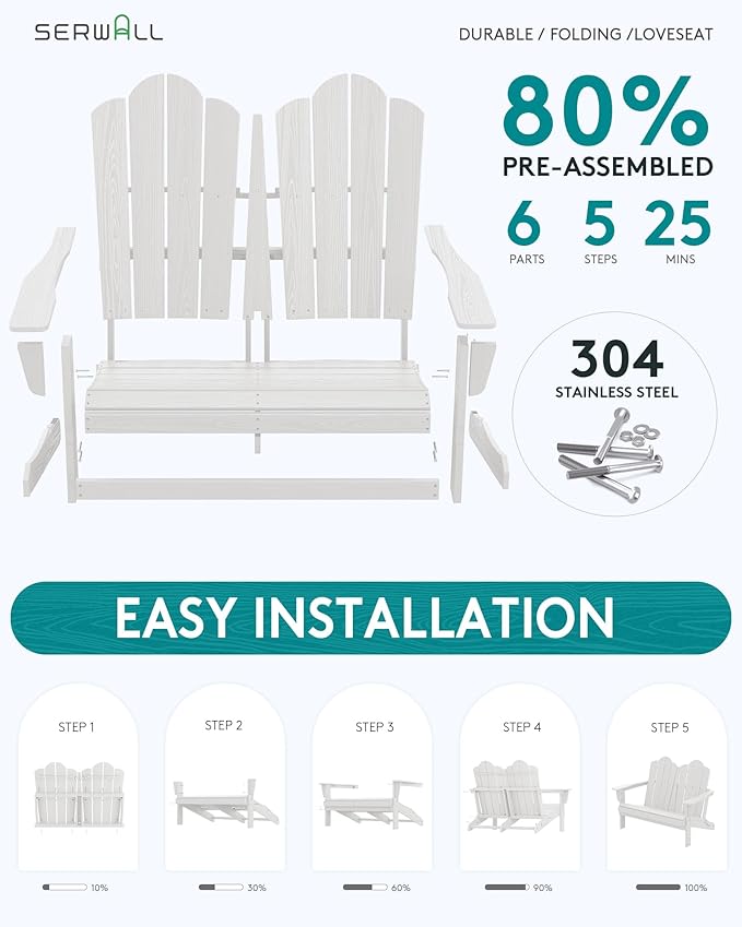 SERWALL 5 Pieces HDPE Patio Adirondack Chair Set, 2 Adirondack Chair - Image 4