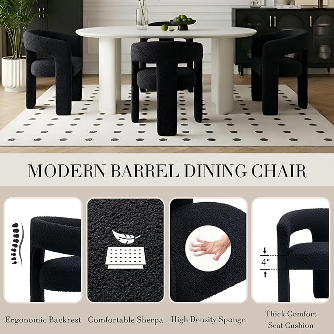 Modern Sherpa Dining Chairs Set of 8, Upholstered Barrel Chairs - Image 4
