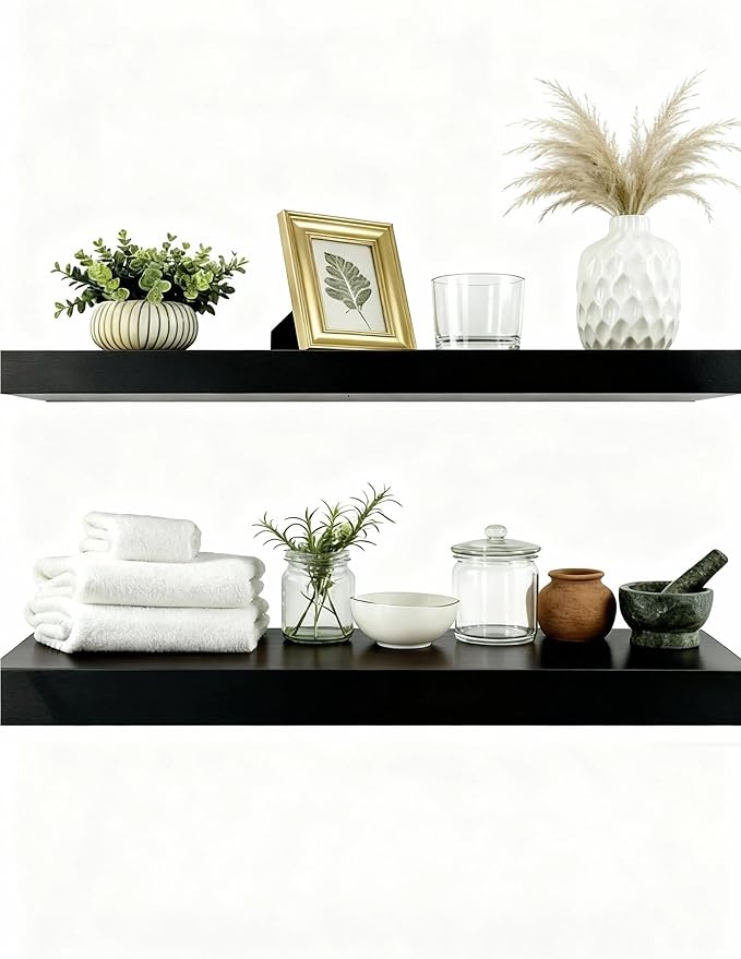 Solid Wood Floating Shelves, 40in Finished Real Wood Wall Shelves by Unknown