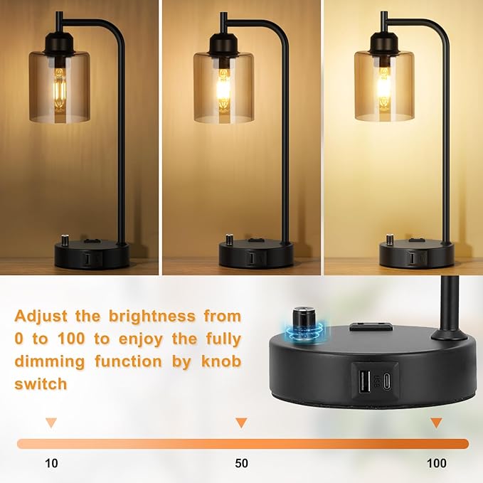 Industrial Bedside Lamps for Nightstand Set of 2 - Image 2