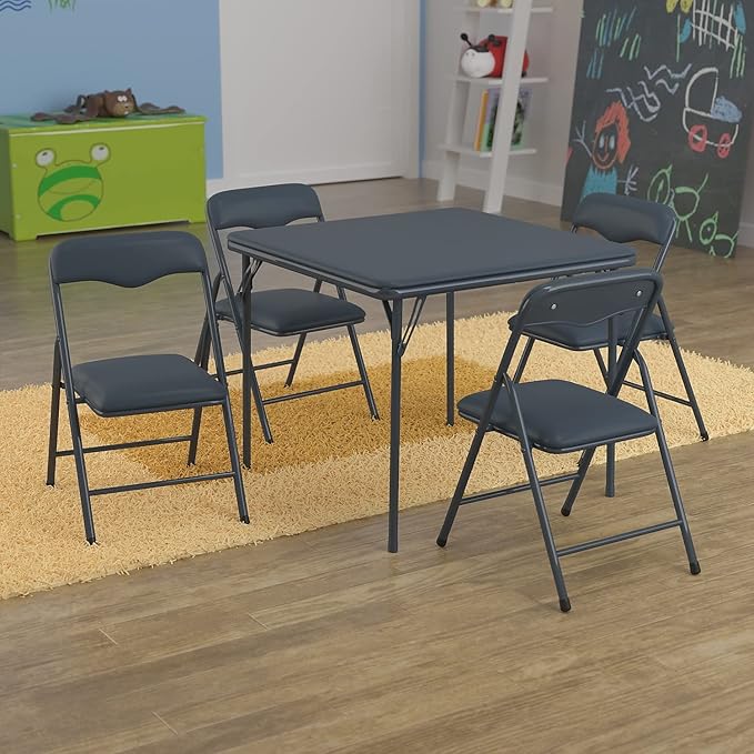 Flash Furniture Mindy Kids Navy 5 Piece Folding Table and Chair Set - Image 2