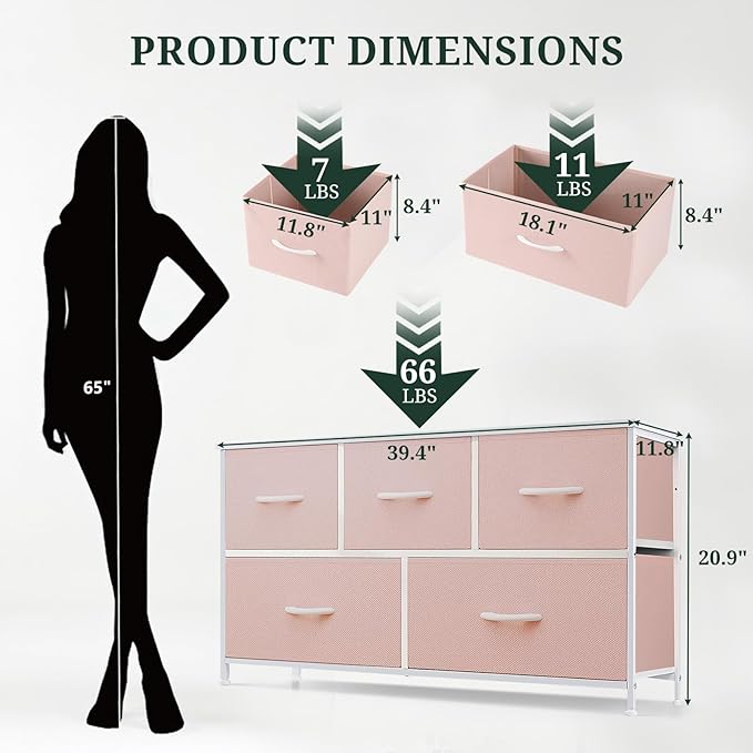 5-Drawer Dresser for Bedroom, Anti-Tip Wide Storage Organizer Fabric Chest of - Image 3