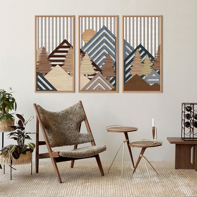 IARTTOP Large Mountain Wood Wall Art 16"x32"x3 Abstract Forest Wall Sculpture - Image 4