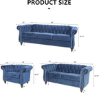 RARZOE 3 Pieces of Living Room Furniture Sofa Sets, Modern Velvet Chesterfield - Image 2