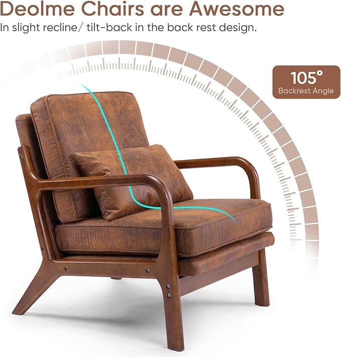 Mid Century Modern Accent Chair Set of 2 Living Room- Comfy Solid Wood Arm Chair - Image 7