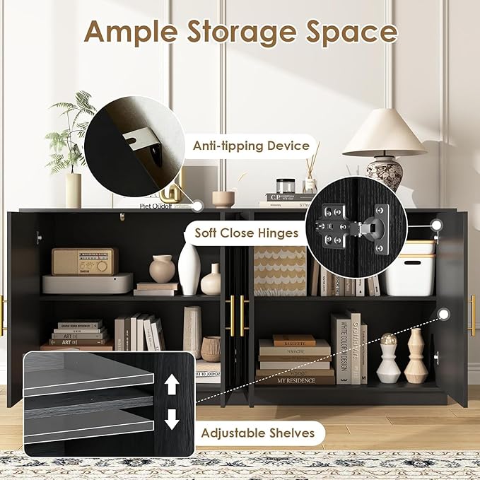 67'' Modern TV Stand for TVs up to 75'', Modern Long Media Console - Image 3