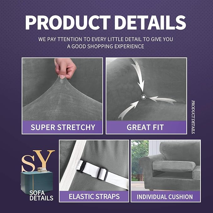 ZNSAYOTX Oversized Velvet 3 Piece Couch Cover - Image 4