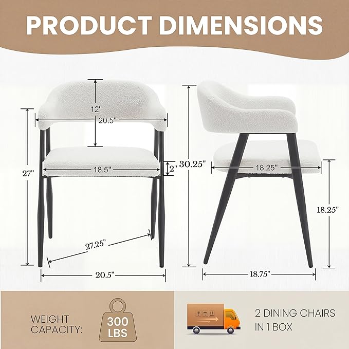 HNY Modern Dining Room Arm Chairs Set of 4, Faux Sherpa Boucle Upholstered - Image 2