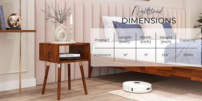 Bme Dinkee Solid Wood Nightstand, Fully Assembled, Without Drawer - Image 6
