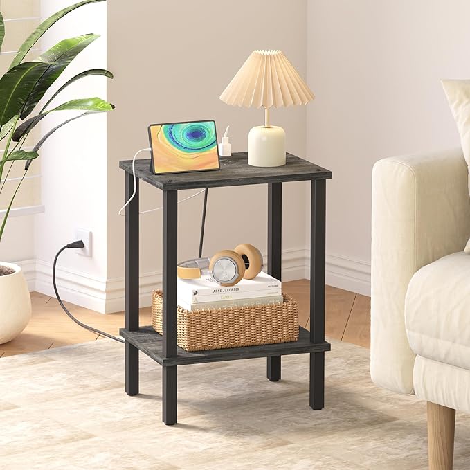 TUTOTAK End Table with Charging Station, Small Side Table, Nightstand Bedside - Image 2