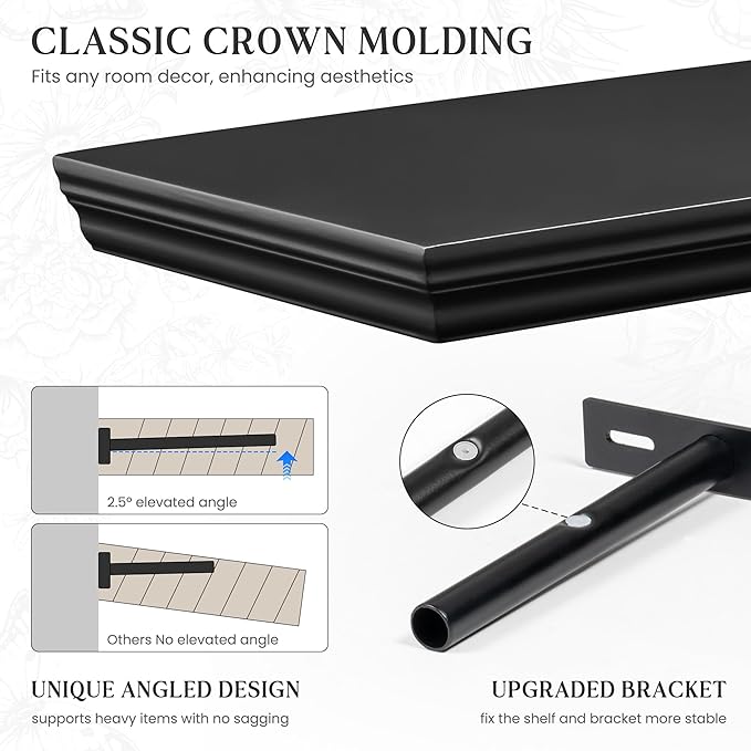 Fun Memories Floating Shelves 40 Inch Long, 9.3 Inch Deep Classic Crown Molding - Image 3