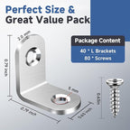 40PCS L Bracket Corner Brace Sets, Stainless Steel L Brackets - Image 2