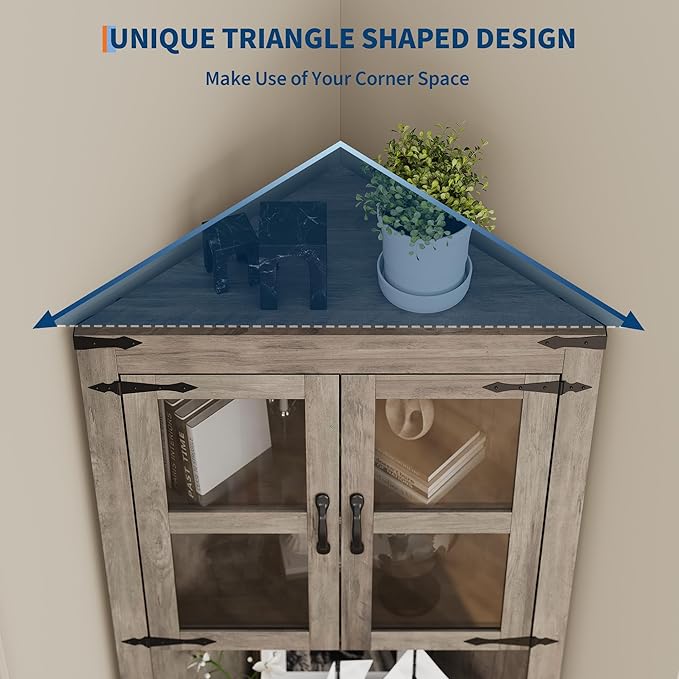 GarveeHome Tall Corner Cabinet, Farmhouse Corner Storage Cabinet - Image 5